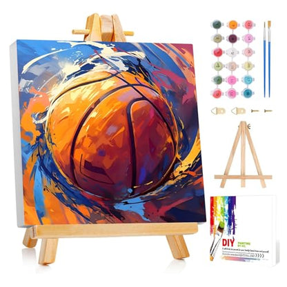 Reivworl Framed Basketball Paint by Numbers Kit for Adults Beginner 10×10 inch - color: 09-Basketball