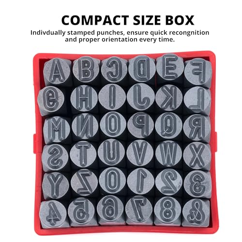 NEIKO 02625A Number and Letter Punch Set with Heat-Treated Steel Punches, Imprinting & Arts and Crafts, 5/16" (8MM) Shaft, 36 Pc Stamp Set, Uppercase Letter & Number Punch Set (A-Z / 0-8 / "&" Symbol) - size: 8mm - 5/16"