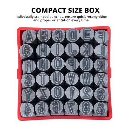 NEIKO 02625A Number and Letter Punch Set with Heat-Treated Steel Punches, Imprinting & Arts and Crafts, 5/16" (8MM) Shaft, 36 Pc Stamp Set, Uppercase Letter & Number Punch Set (A-Z / 0-8 / "&" Symbol) - size: 8mm - 5/16"