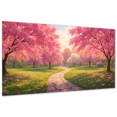 DDGEMART 5D Diamond Painting Kit for Adults, Full Drill Spring Cherry Blossom Pathway Pink Floral Tree Art for Paints, Large Horizontal 28x16 inch - color: Cherry Blossom Pathway