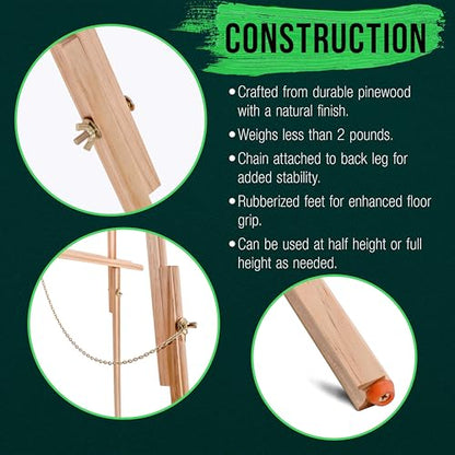 U.S. Art Supply 64" Wooden Easel Stand, Adjustable A-Frame Wood Tripod - color: 4-Easels