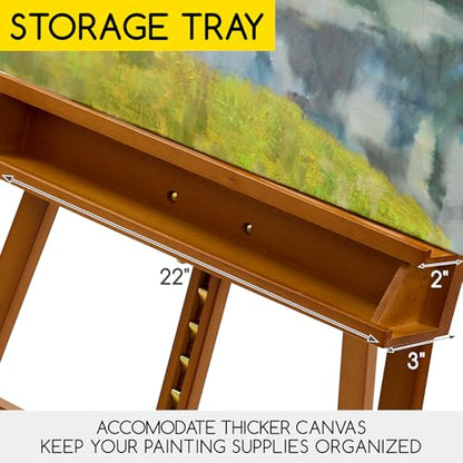 MEEDEN Art Easel Stand: Solid Beech Wood Painting Easel Stand with Storage Tray- Adjustable A Frame Artist Easel for Painting, Hold Canvas up to 48”- Perfect for Sketching, Oil Painting, Acrylics - color: Light Walnut
