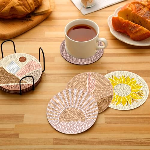 DOTSOPS 6 Pcs Diamond Art Kits for Adults Diamond Art Coasters with Holder - color: A-Abstraction