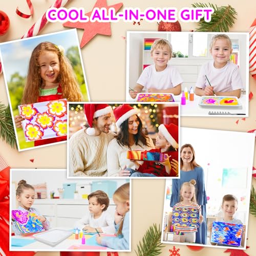 MOMUSE Water Marbling Paint Kit for Kids Dual Trays, Painting Craft Kits | Metallic Gold Marble Painting Kit, 6 7 8 9 10 Girls Birthday Gifts Present,Creative Arts & Crafts for Kids