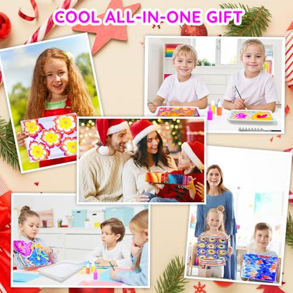 MOMUSE Water Marbling Paint Kit for Kids Dual Trays, Painting Craft Kits | Metallic Gold Marble Painting Kit, 6 7 8 9 10 Girls Birthday Gifts Present,Creative Arts & Crafts for Kids