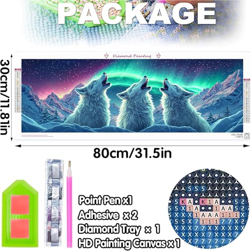 Bimkole Large Diamond Art Kits for Adults Wolf, Full Drill 5D DIY Rhinestone Embroidery Set Paint with Diamonds Art Animal Aurora by Number Kits Cross Stitch Home Wall Craft Decoration 31.5x11.81 Inch - color: Big-Three wolves
