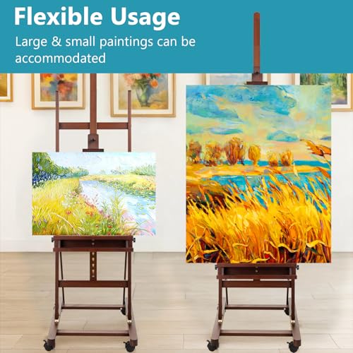 Beechwood H-Frame Artist Studio Easel with Wheels and Storage Tray, Brown | Adjustable Floor Easel Stand Holding Canvas up to 51Inches for Painting - style: Basic Walnut