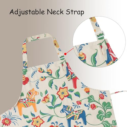 DILLMAN Aprons for Women with Pockets Cotton Linen Cooking Kitchen Baking Soft Durable Floral Gardening Apron - color: White