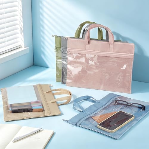 PH PandaHall 5 Colors Zipper Pouch with Handle, 9.8"x13.2" Double Layer Waterproof File Pockets Cloth Document Storage Bags with Transparent Window for School Office Travel Cross Stitch Project