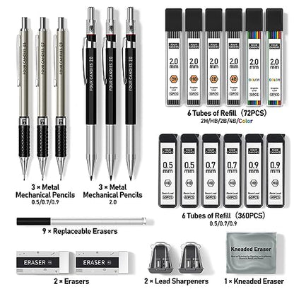 Four Candies 25PCS Art Mechanical Pencil Set + Mechanical Pencil Set Black