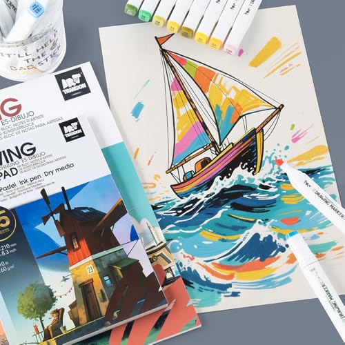 TRANSON A5 Small Sketchbook Marker Pad, 110lb/160gsm Heavyweight Art Paper, No Bleed Through, 65 Sheets/130 Pages 5.8"x8.3" for Drawing & Sketching - size: A5 160gsm