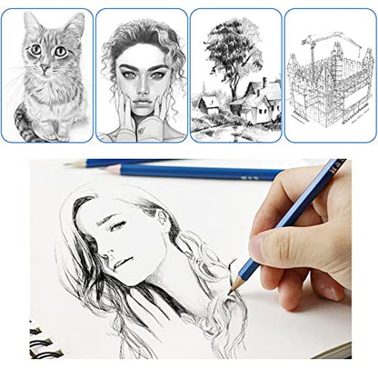 H & B 12 PCS Pencil Drawing Kit, H-4H, F, HB, B-6B Graphite and Charcoal Sketch Pencil Set for Beginners, Professional Artists - size: 12 Count (Pack of 1)