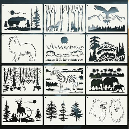Animal Stencils for Crafts Reusable 12Pcs Stencils(8.2X5.8 Inch) - color: Animal 2