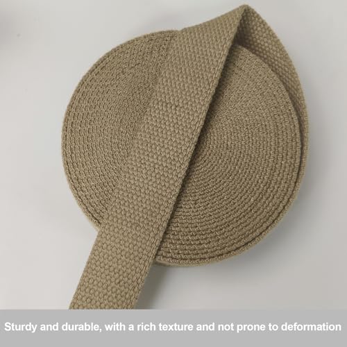 Heavy‑Duty Cotton Webbing Strap 1''x6yds Khaki for Bags | 2mm thick webbing for dog collars, backpack, bag handles, apron straps, slings, sewing repairs & DIY craft projects. - color: Khaki