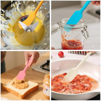 Mini Silicone Spatula, Jar Spatula for baking | Mini Long Handle Fits Narrow Jars Food-Grade Silicone Heat Resistant for Baking,Sourdough(Blue, Yellow, Green,Pastel Pink)