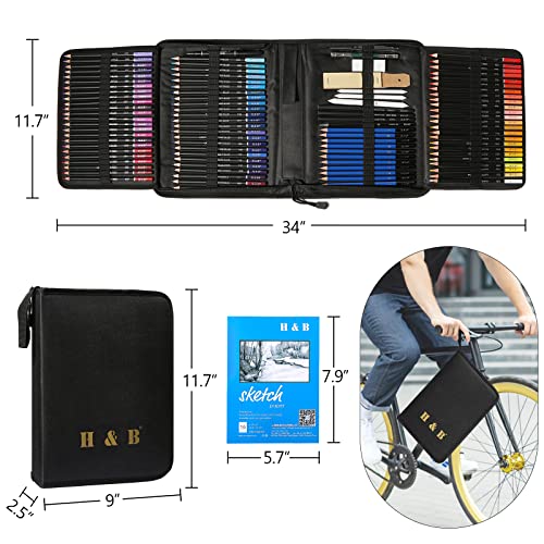H & B H & B145 PCS Children Adult Artist Drawing and Art Supply Kit, Sketch Gift Box, Shading and Tinting Colors, Including Graphite Pencils, Drawing Sketch Kit - size: 1 Count (Pack of 145)