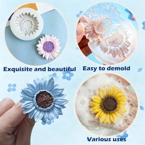 10 Pack Sun Flower Silicone Mold with Large-Eye Wicking Needle,Candlewick Soap Flowers Mold for DIY Tealight Candles Soaps Wax Epoxy Resin Concrete - color: 10PCS-SUNFLOWER