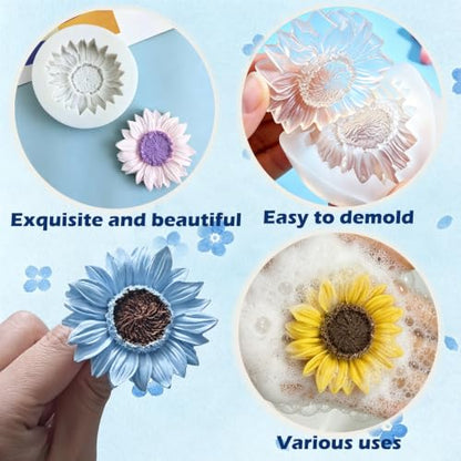 10 Pack Sun Flower Silicone Mold with Large-Eye Wicking Needle,Candlewick Soap Flowers Mold for DIY Tealight Candles Soaps Wax Epoxy Resin Concrete - color: 10PCS-SUNFLOWER