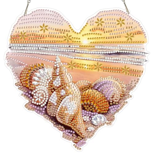 MOGTAA Beach Diamond Art Hanging Kits for Adults, DIY Double Sided Sunset Diamond Art Suncatchers, 5D Special Shape Diamond Painting Shell Pendant Window Ornament Gifts for Home Wall Door Decor - color: Beach-03