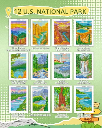 forever young U.S. National Park Small Diamond Art Kits, 5x7 Inch Canvas | 12 PCS DIY square diamond painting kits for beginners and adults, perfect for collecting, display ＆ relaxing stress relief - color: U.S. National Park