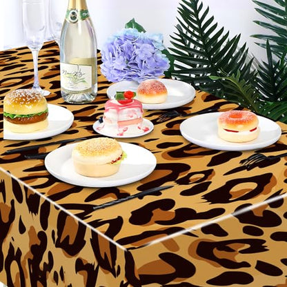 1Pc Leopard Print Party Plastic Tablecloth 54 x 87 Inch Long Table Cover, Jungle Animal Wild Leopard Texture Wedding Baby Shower Party Holiday Dinner Picnic Tablecloth for Kitchen Event Use - color: Leopard Print