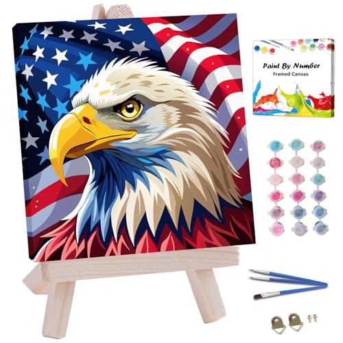 JUJUHOOD Flag Bald Eagle Framed Paint by Numbers Kit for Adults Beginner & Kids Ages 8-12,EasyBird Paint by Number Without Easel, Acylic Paint by Numbers for Gift Home Wall Decor 10x10Inch - color: ZXT-256-F