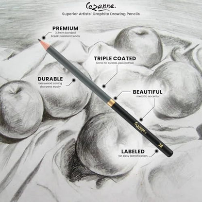 Cezanne Graphite Drawing Pencils Set - 4B, Set of 12 Break-Resistant Graphite Lead, Easy-to-Sharpen Sketch Pencils, Master Artist Quality Graphite Pencils for Technical and Artistic Drawing - color: 4B, size: Set of 12