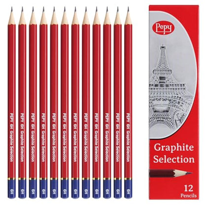 Pepy Graphite Professional Drawing Pencils - Set of 12 6H Pre-Sharpened Black Lead Pencils; Perfect for Drawing, Sketching and Shading, Graphic and Fine Art - style: Set of 12 - 6H