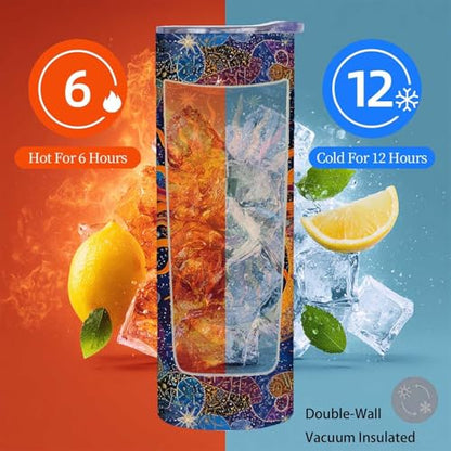 Firmiso 20 oz Tumbler | Skinny Insulated Travel Mug with Leak-proof Lid and Telescopic Straw | Sun and Moon Celestial Stainless Steel Coffee Cup | Christmas Gifts for Women and Men - color: Sun Moon