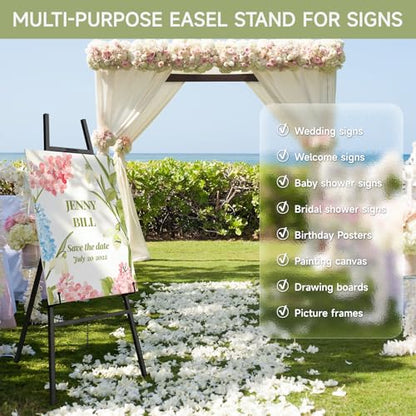 Easel Stand for Sign, Black Metal Display Easel for Wedding & Posters | 4-Tier Art Easel with Adjustable Chain, Heavy Duty, 47 Inch Height, Detachable Design, Easy to Store & Installation