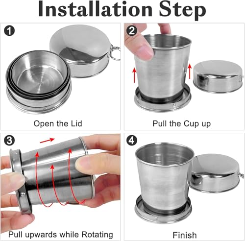 304 Stainless Steel Collapsible Paint Brush Washer- Portable Watercolor Water Cup with Keychain, Solvent Safe Metal Foldable Painting Cup for Travel, Plein Air, Oil & Acrylic Art Supplies (2)
