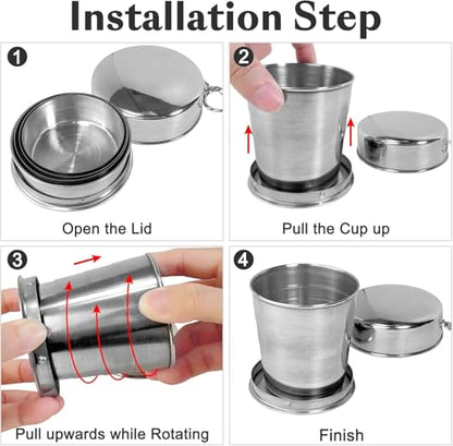 304 Stainless Steel Collapsible Paint Brush Washer- Portable Watercolor Water Cup with Keychain, Solvent Safe Metal Foldable Painting Cup for Travel, Plein Air, Oil & Acrylic Art Supplies (2)