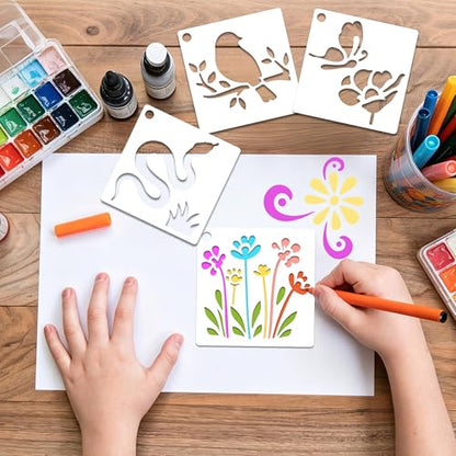 100Pcs Flower Stencils 4Inch Large Floral Leaf Stencils for Crafts Painting | Reusable Stencils,Wildflower Butterfly Stencil,Floral Stencil,Drawing Templates,Scrapbook,Classroom,Projects,Wood,Sign,Wall - size: 4 Inch