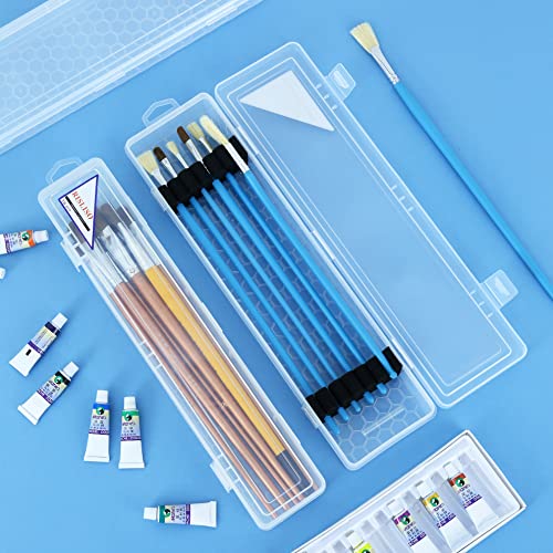 Paint Brush Box with Foam Insert & Lid for Long Handled Artist PaintBrush,Portable Miniature Hard Plastic Travel Watercolor Brush Holder Case Without Brushes - color: paint brush case 1 Pack, size: 13.58"L*2.55"W*1.57"H