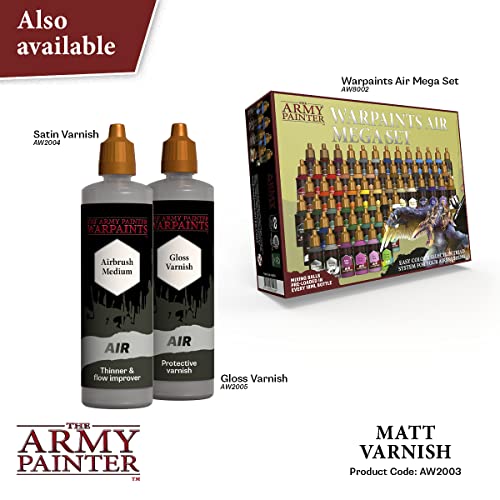 The Army Painter, Airbrush Matt Varnish, 100 ml dropper bottle | Acrylic varnish for airbrushing and painting Wargame miniatures and board games