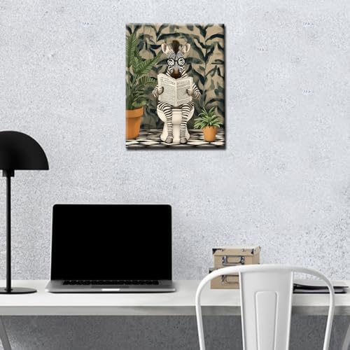 Animals on Toilet DIY Paint by Number for Adults Beginner Zebra Reading Newspapers Painting by Numbers Paint Kits Canvas Gifts Arts Crafts for Home Wall Farmhouse Rustic Decor16x20Inch No Frame - color: Paint by number-Closestool 06, size: 16''x20''(Frame