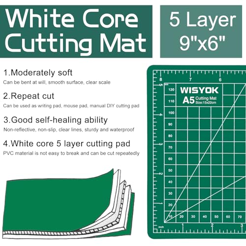 WISYOK Craft Mat, A5 Cutting Mat for Sewing, 6" x 8", Small | Ideal for Fabric, DIY Crafts, Quilting, Scrapbooking, Craft, Home, Office & School Use