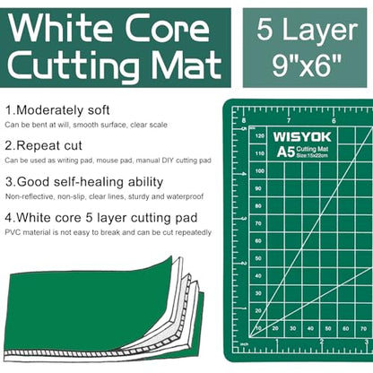 WISYOK Craft Mat, A5 Cutting Mat for Sewing, 6" x 8", Small | Ideal for Fabric, DIY Crafts, Quilting, Scrapbooking, Craft, Home, Office & School Use