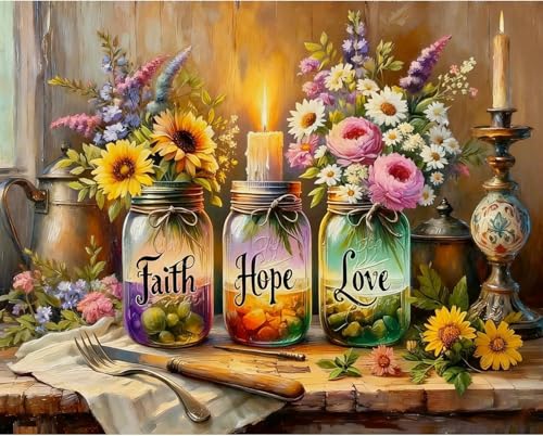 Faith Hope Love Wishing Bottle Paint by Numbers Kit for Adults 16x20 inch | Adult Paint by Number Kits on Canvas, DIY Acrylic Oil Painting by Numbers for Gift Home Wall Decor (Without Frame) - color: MT22256-US