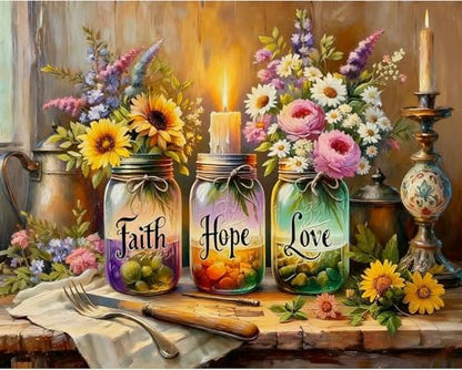 Faith Hope Love Wishing Bottle Paint by Numbers Kit for Adults 16x20 inch - color: MT22256-US