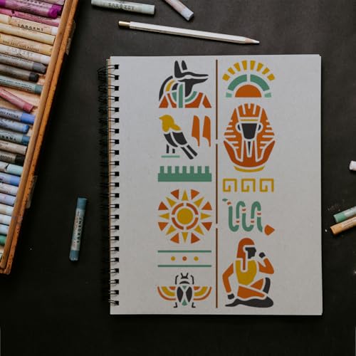 11.8"x11.8" Egyptian Wall Stencil Templates, Egyptian Hieroglyphs Reusable Plastic Stencils for Painting on Wood Floor Tile Fabric Glass Furniture Egyptian Writing DIY Home Decor Template - style: Egyptian