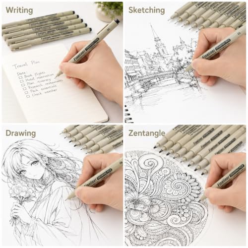 12 Pcs Archival Inking Markers Black Fineliner Drawing Art Pens | Fine Line Pens, Waterproof Markers, Sketch Outline Pen for Detail Outlining Drawing Sketching, Manga Watercolor Calligraphy