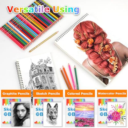 9" x 12" Sketch Book, 4-Pack 50 Sheets Spiral Bound Art Sketchbook Notebook - size: 9" x 12"(Pack of 4)