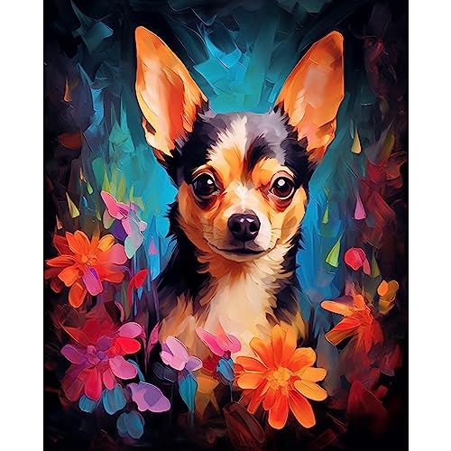 Tucocoo Dog Paint by Numbers Kits 16x20 inch Canvas DIY Digital Oil Painting for Adults with Brushes and Acrylic Pigment - Cute Puppy Animal Flowers Hand-Painted for Home Decor Gifts (Without Frame) - color: Artwork-02, size: 16''x20''(Without Frame)