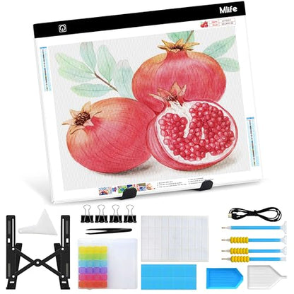Mlife A3 LED Light Pad Kits-Large Tracing Light Box Diamond Painting Light Board Kit, Diamond Art Painting Accessories for DIY Diamond Art Craft with Bead Storage Container,Pens,Stand - style: A3 Kits