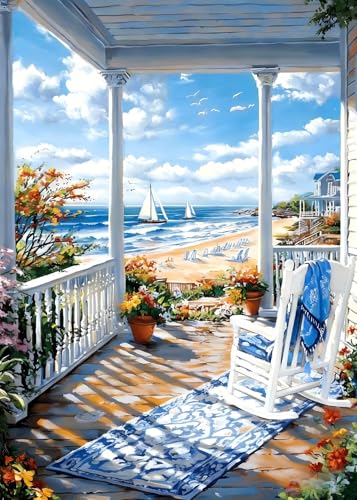 Yunnuo Beach Diamond Art Kits for Adults,DIY 5D Full Drill Diamond Painting Kits for Beginners,Beautiful Landscape Gem Art Kit with Tools for Home Wall Decor Gifts 12x16inch(Seaside House) - color: B004-beach house 30x40cm