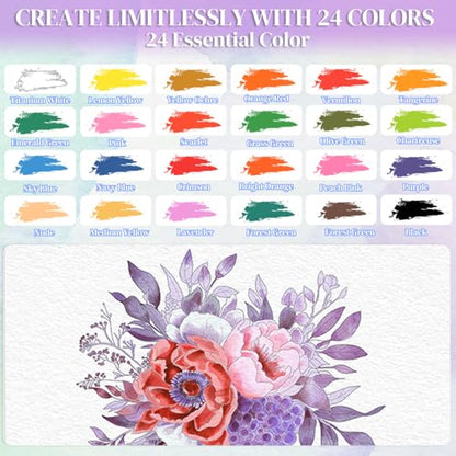 Watercolor Coloring Book Kit for Adults 24 Color Paint Set with Brush