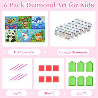 Arttoplus 6 Pack Animals Diamond Art Kits for Kids Ages 8-12 (6x6 inch) - color: 6DXZ122
