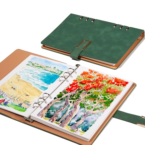 Lightwish Watercolor Sketchbook,100% Cotton Acid Free Watercolor Journal,300gsm/140lb Hot Press Watercolor Paper for Artists,Adults,Students,20 Sheets,9.25 * 6.3 Inches - color: Flat Buckle Green