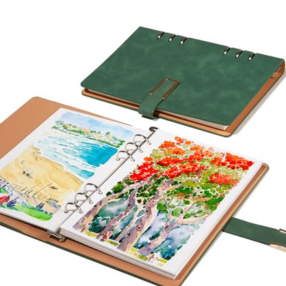 Lightwish Watercolor Sketchbook, 100% Cotton Cold Press Refillable Paper - color: Flat Buckle Green